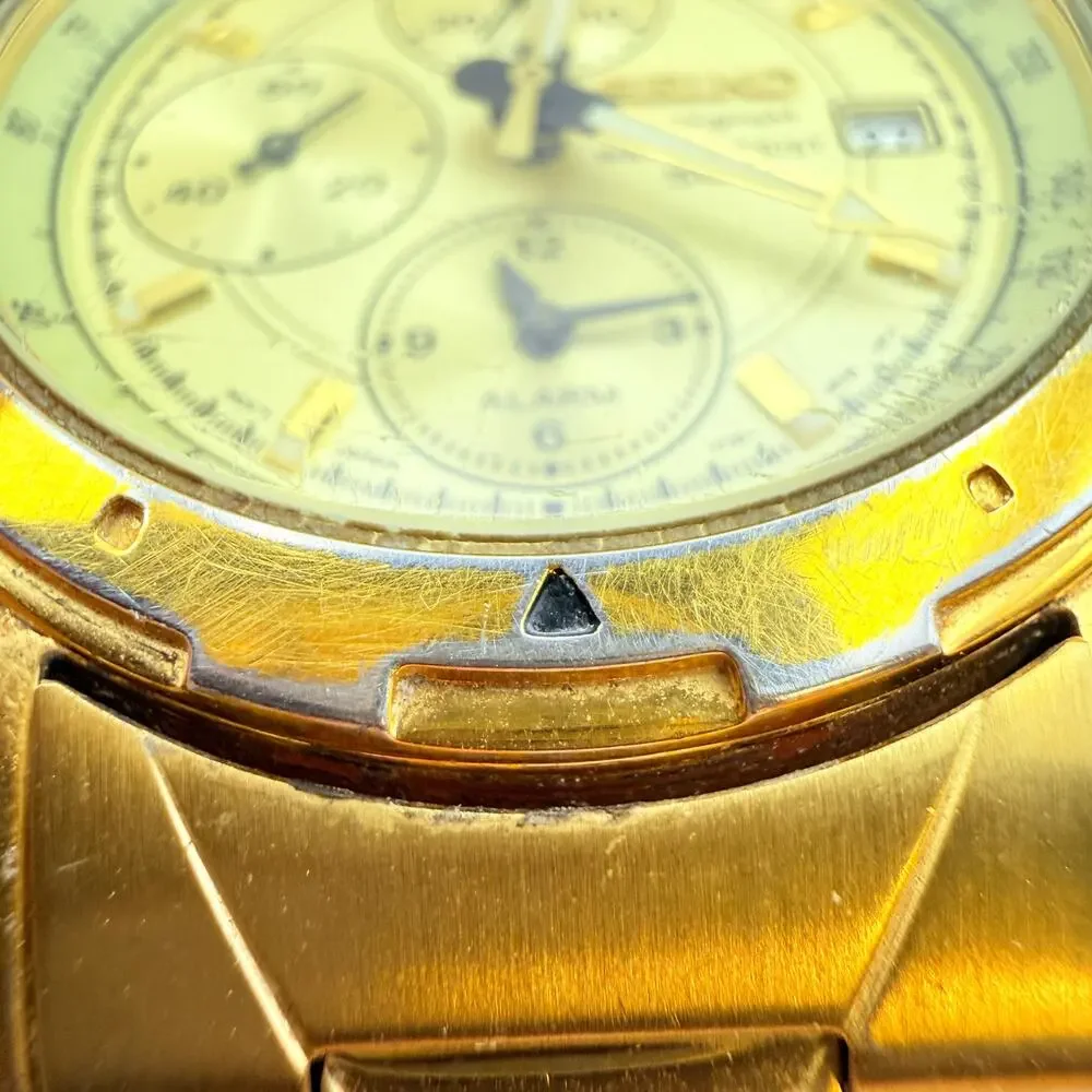 Vtg 1990's Seiko Chronograph Watch 7T32-6M59 Gold Tone New Battery Works